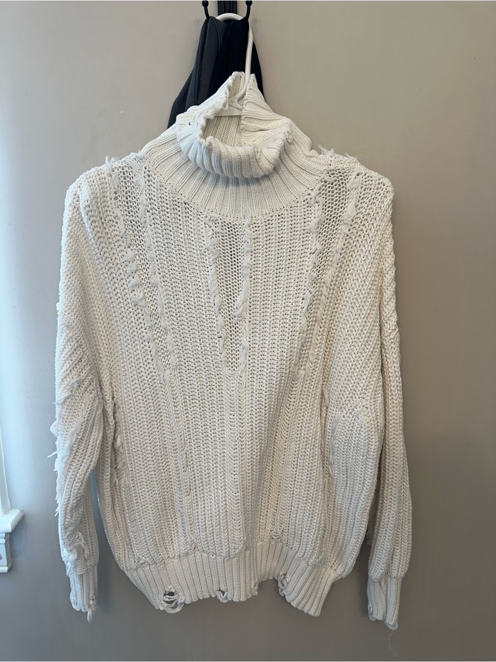 Daytrip Cream Distressed Cable Knit Turtleneck Sweater